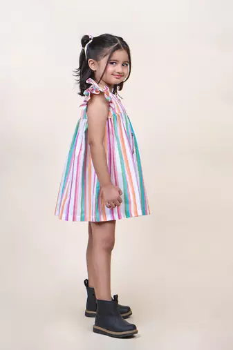 girl's multicolor stripes cotton mini dress