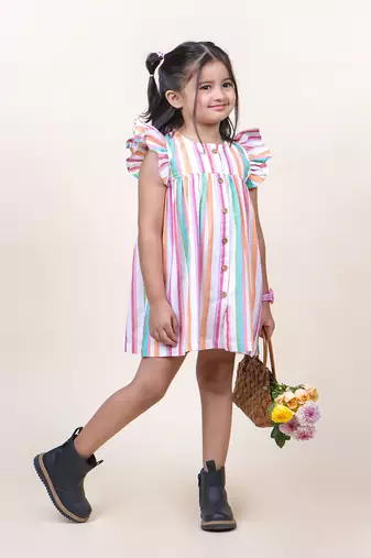 girl's multicolor stripes cotton mini dress