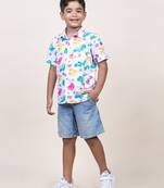 boy's white dinasour printed cotton shirt
