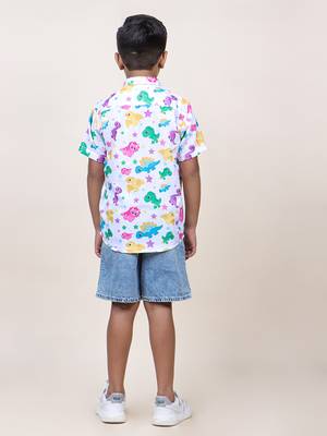 boy's white dinasour printed cotton shirt 2