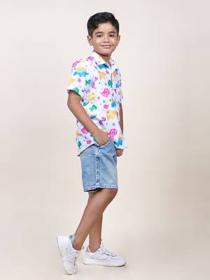 boy's white dinasour printed cotton shirt 3