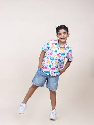 boy's white dinasour printed cotton shirt 4