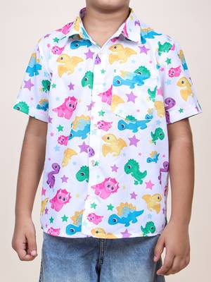 boy's white dinasour printed cotton shirt 5