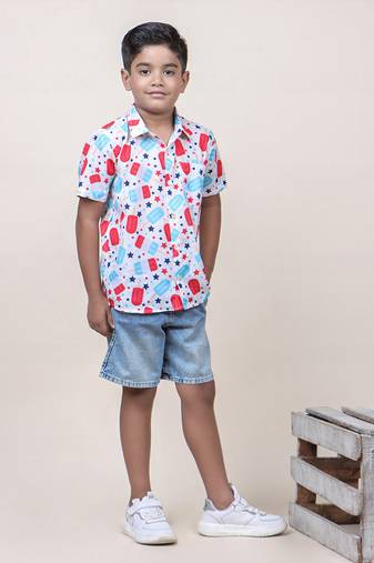 Jilmil boy's white candy printed cotton shirt