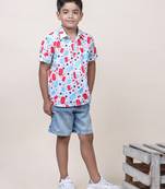 boy's white candy printed cotton shirt