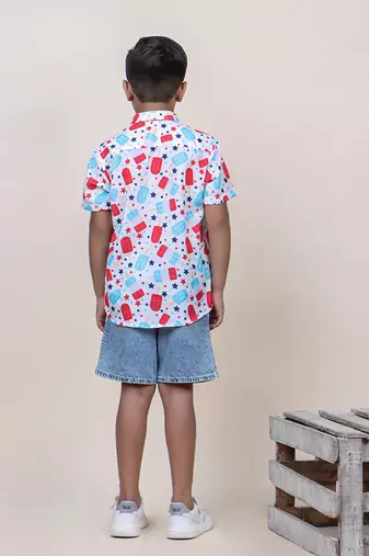 boy's white candy printed cotton shirt