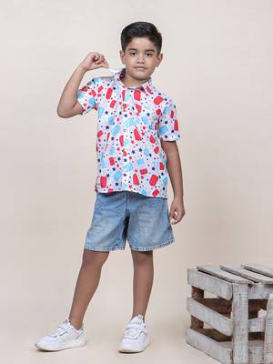 boy's white candy printed cotton shirt 3