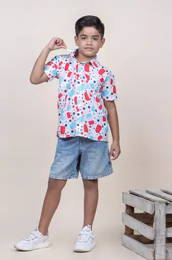 boy's white candy printed cotton shirt