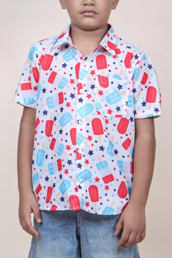 boy's white candy printed cotton shirt