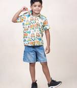 boy's long drive printed cotton shirt