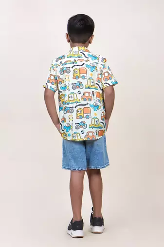 boy's long drive printed cotton shirt