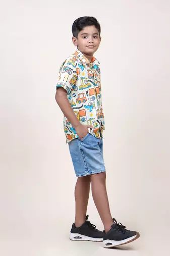 boy's long drive printed cotton shirt