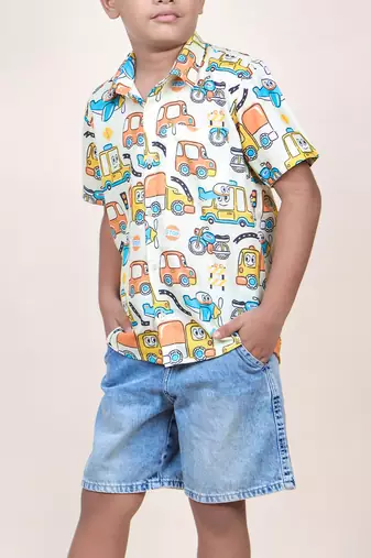 boy's long drive printed cotton shirt