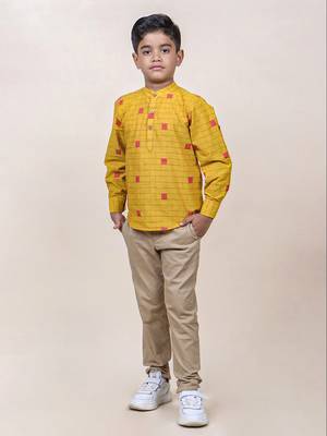 boy's mustard checks cotton shirt 1
