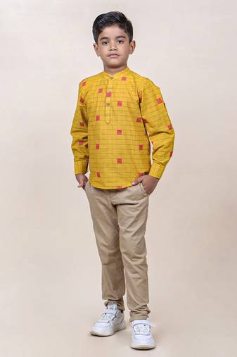 Jilmil boy's mustard checks cotton shirt