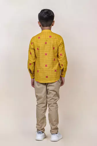 boy's mustard checks cotton shirt