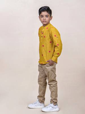 boy's mustard checks cotton shirt 3