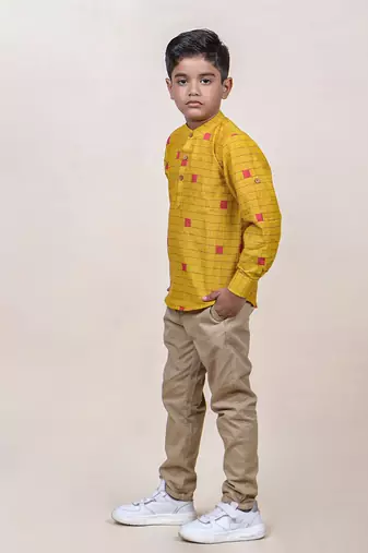boy's mustard checks cotton shirt