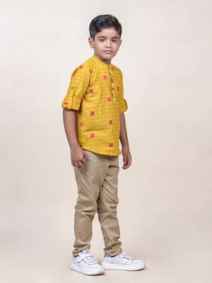 boy's mustard checks cotton shirt 4