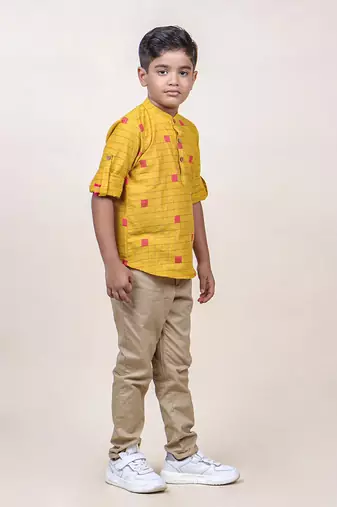 boy's mustard checks cotton shirt