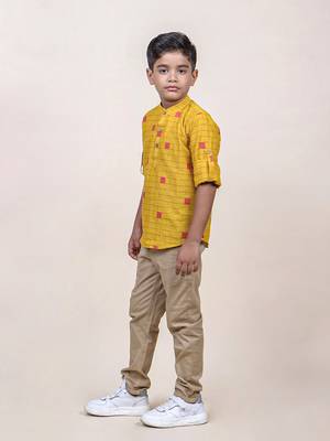 boy's mustard checks cotton shirt 5