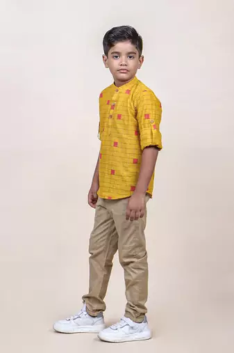 boy's mustard checks cotton shirt