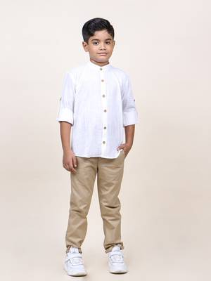 boy's white rolled up cotton shirt 1