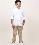 boy's white rolled up cotton shirt