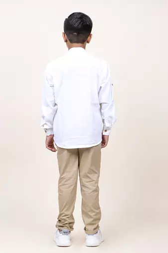 boy's white rolled up cotton shirt