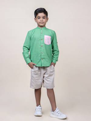 boy's seen colorblocked rolled up cotton shirt 1