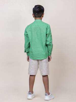 boy's seen colorblocked rolled up cotton shirt 2