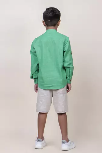 boy's seen colorblocked rolled up cotton shirt