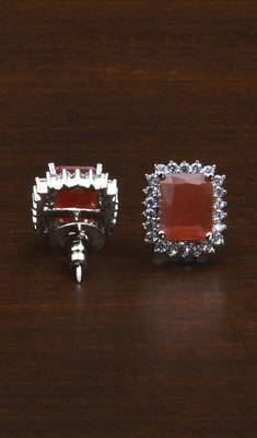 Rhodium Plated Rust Orange Stone Embellished American Diamond Stud 216ED602 1