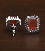 Rhodium Plated Rust Orange Stone Embellished American Diamond Stud 216ED602