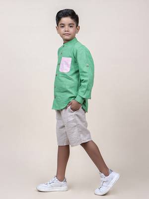 boy's seen colorblocked rolled up cotton shirt 3
