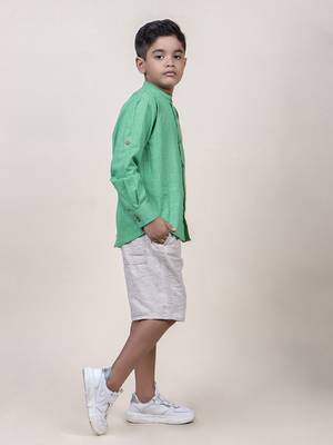 boy's seen colorblocked rolled up cotton shirt 4