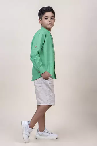 boy's seen colorblocked rolled up cotton shirt