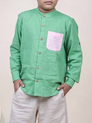 boy's seen colorblocked rolled up cotton shirt 5