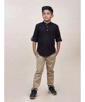 boy's black rolled up cotton shirt 1