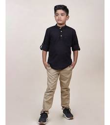 boy's black rolled up cotton shirt