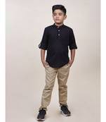 boy's black rolled up cotton shirt