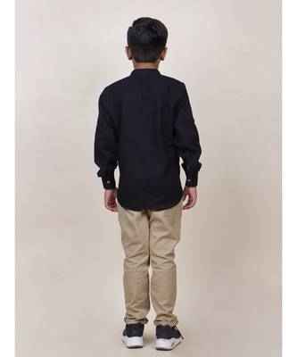 boy's black rolled up cotton shirt 2