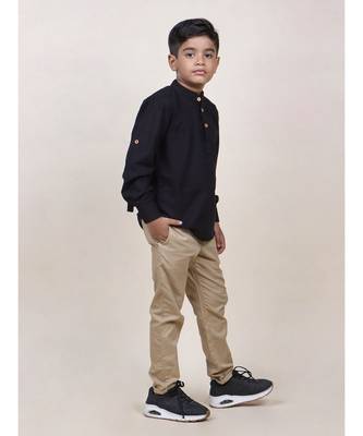 boy's black rolled up cotton shirt 4
