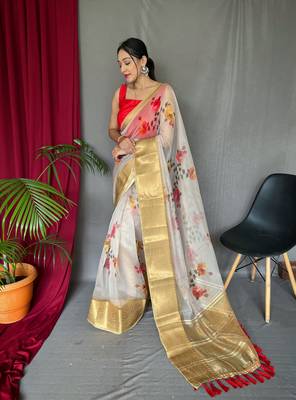 WHITE ELEGANT ORAGANZA SAREE 1
