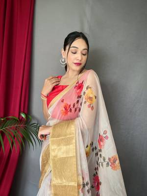 WHITE ELEGANT ORAGANZA SAREE 2