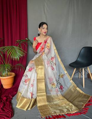 WHITE ELEGANT ORAGANZA SAREE 3