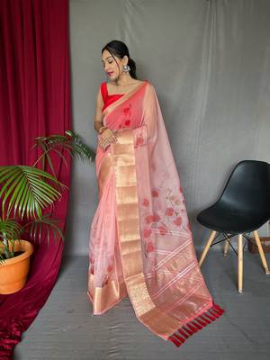 BABY PINK ELEGANT ORAGANZA SAREE 1