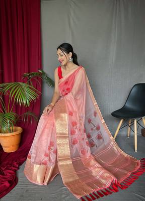 BABY PINK ELEGANT ORAGANZA SAREE 2