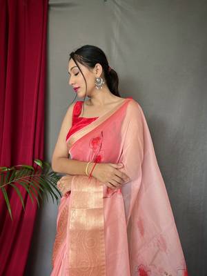 BABY PINK ELEGANT ORAGANZA SAREE 3