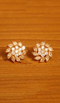 Champagne Flower Shaped Big Gold Plated Studs 1